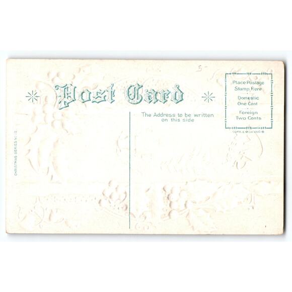 Vintage 1910 Embossed Santa Claus Drives Car Christmas Postcard Holly Berries - Picture 2 of 2